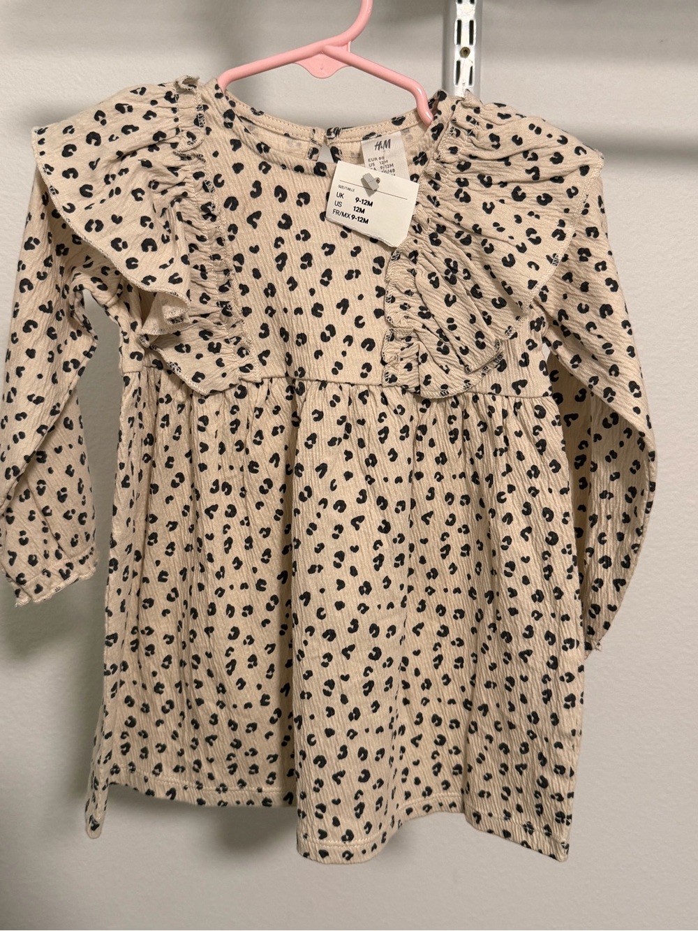 H&M Beige and Black Leopard-Print Ruffle Long-Sleeve Top